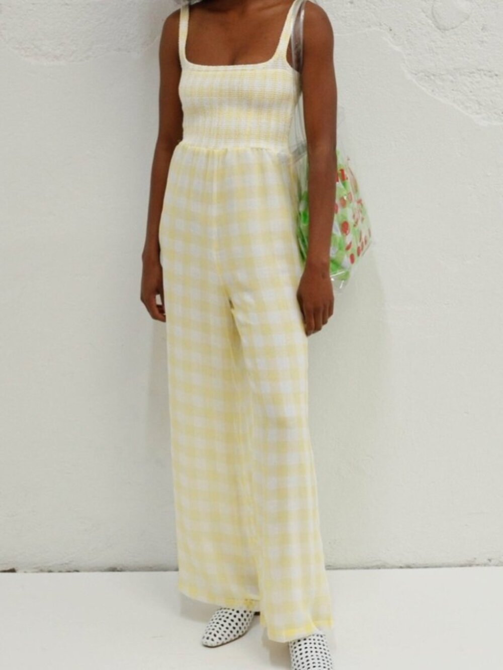 Revolve Capulet Wren Smocked Wide Leg Jumpsuit Women S Sheer Lemon Gauze Gingham
